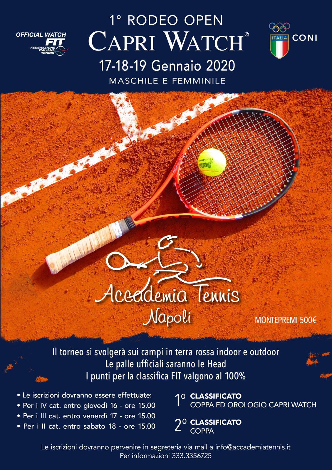 RODEO OPEN CAPRI WATCH ALL’ACCADEMIA TENNIS NAPOLI: Via alle iscrizioni. Obiettivo: superare i 130 iscritti del 2019