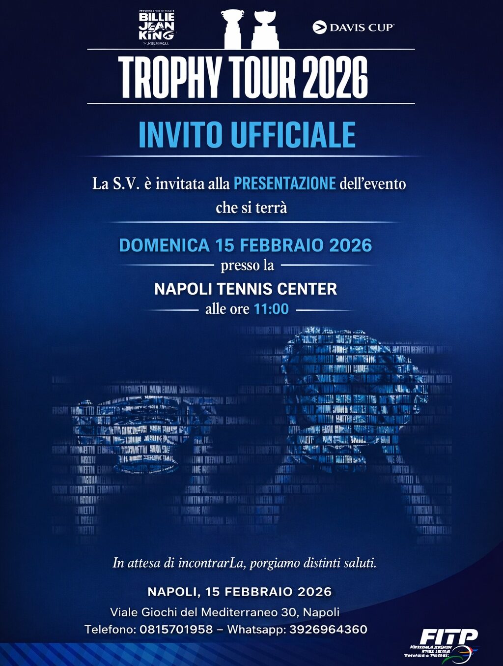 COPPA DAVIS E BJK CUP alla Napoli Tennis Center il 15 febbraio. Via al conto alla rovescia