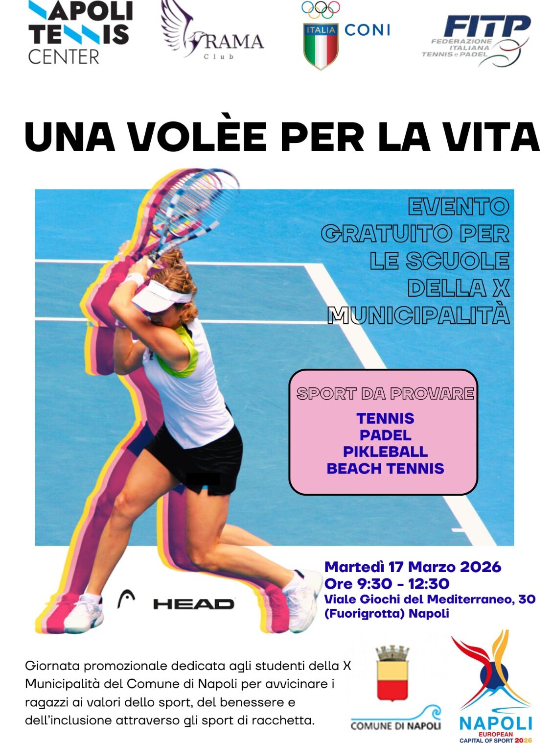 UNA VOLEE PER LA VITA per promuovere il tennis nelle scuole della X Municipalità di Napoli